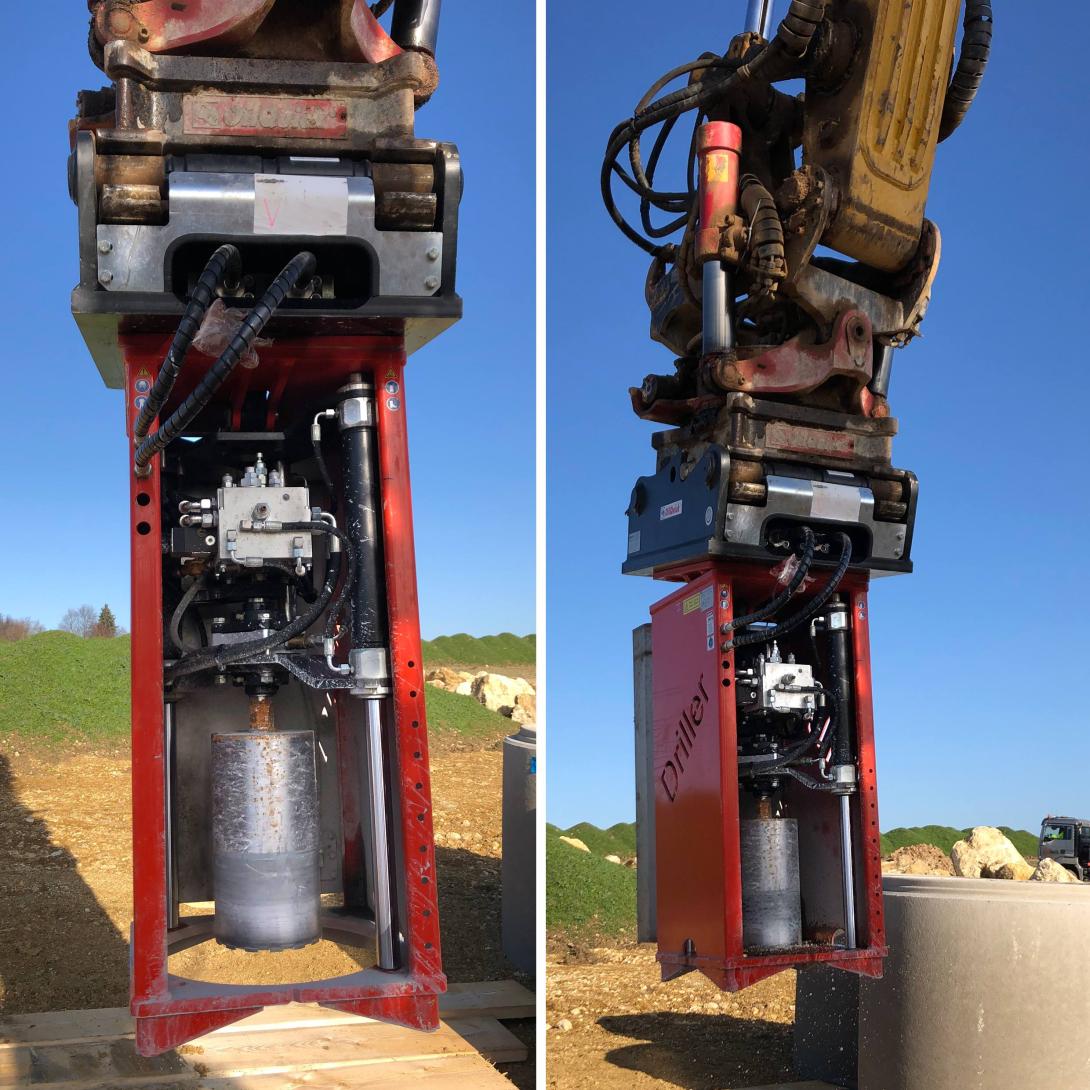 Kernbohrgerät als Anbauwerkzeug für den Bagger