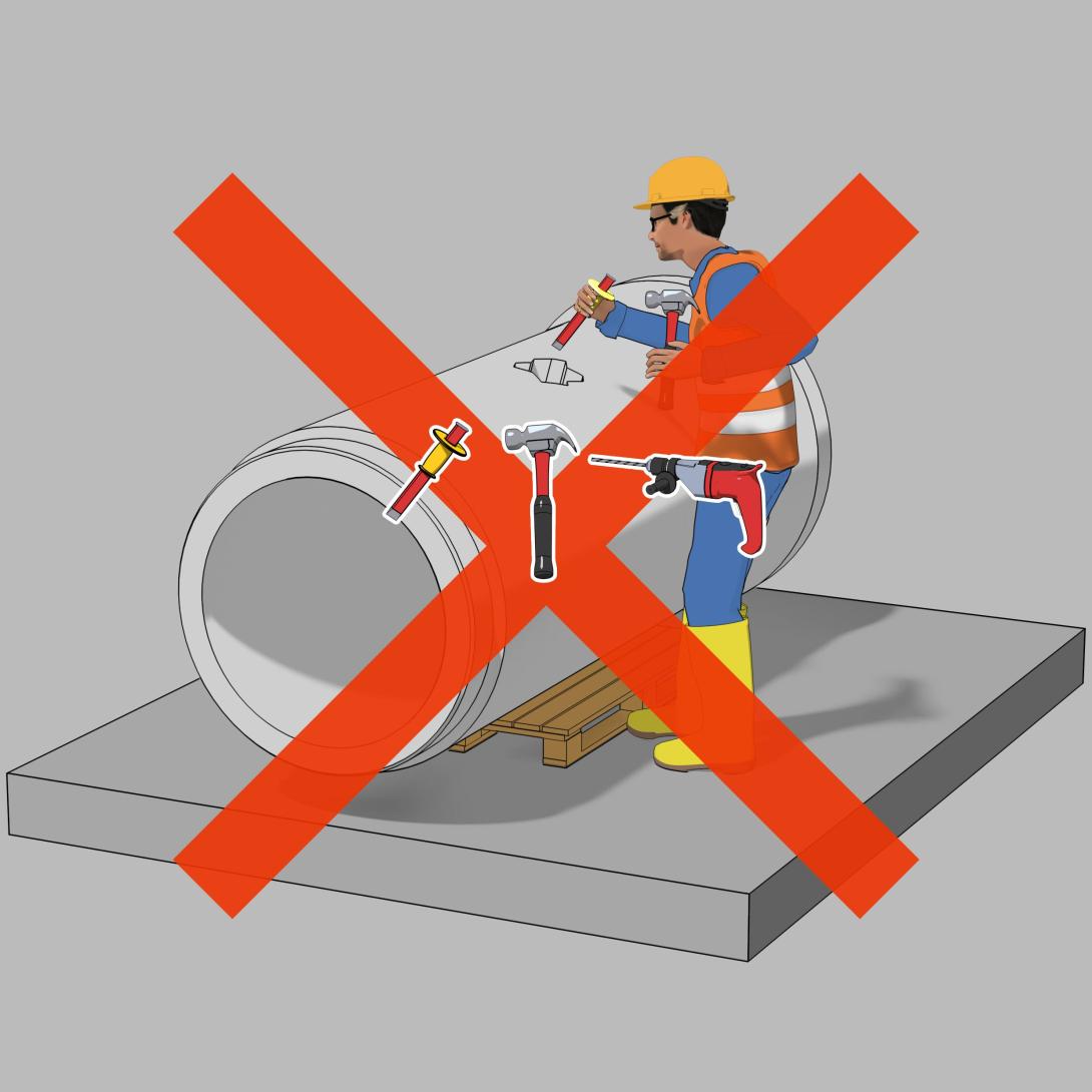 Eine Herstellung der Anschlussöffnung ohne Bohrkrone oder mit Hammer und Meißel ist nicht zulässig.